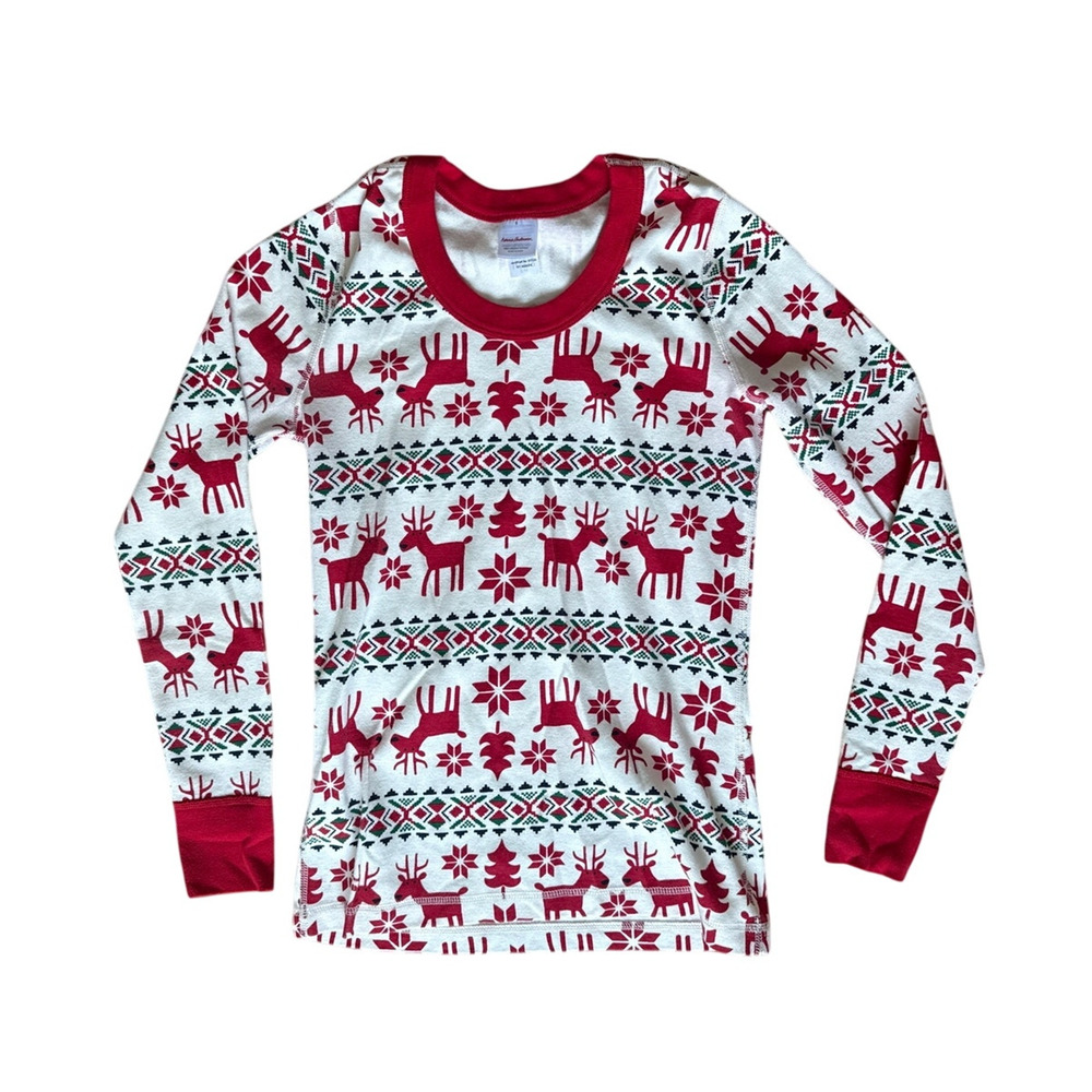 Hanna Andersson Adult Holiday Pajama Top in Reindeer Print Size Small